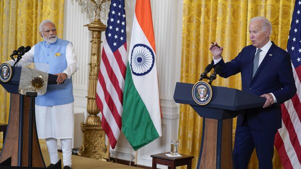 President Joe Biden speaks during a news conference with India's Prime Minister Narendra Modi in the East Room of the White House, Thursday, June 22, 2023, in Washington. - Sputnik India