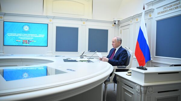 Russian President Vladimir Putin attends a meeting of the Shanghai Cooperation Organisation (SCO) Heads of State Council via videoconference at the Kremlin, in Moscow, Russia, Tuesday, July 4, 2023 - Sputnik India