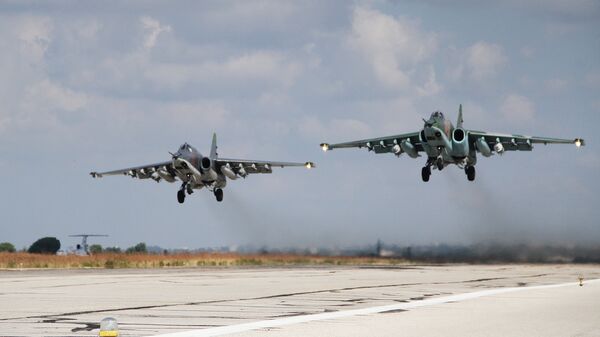 Russian Su-25 close air support aircraft taking off from the Hmeymim airbase in Syria. - Sputnik भारत