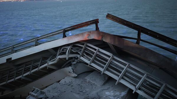 Destroyed portion of Crimean Bridge. October 8, 2022. - Sputnik India