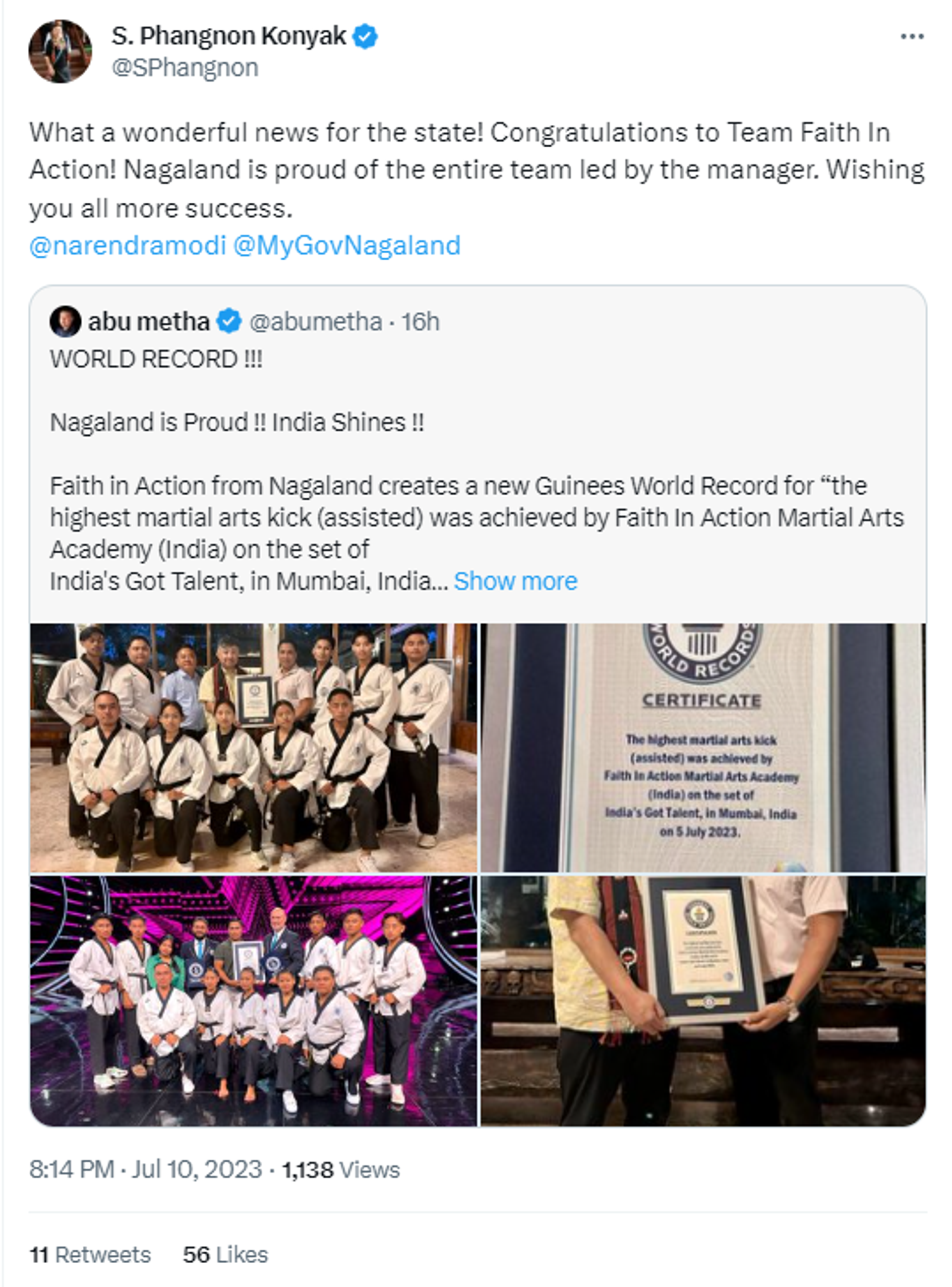 Nagaland's 'Faith in Action Academy' Sets Guinness World Record for Highest Assisted Martial Arts Kick - Sputnik India, 1920, 11.07.2023