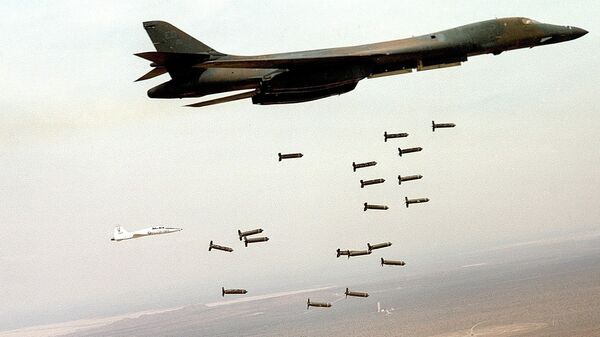US B1 bomber dropping cluster bombs. - Sputnik India