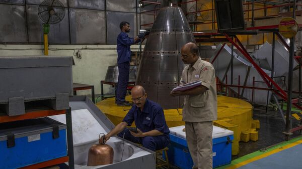 Workers are seen engaged in the manufacturing of components for Indian Space Research Organisation (ISRO) at a facility of Godrej Aerospace in Mumbai, India - Sputnik India