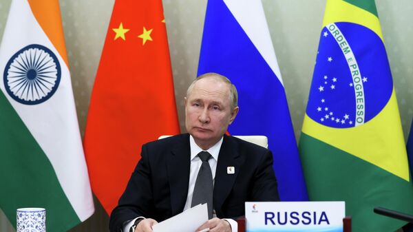Russian President Vladimir Putin takes part in a virtual format at the opening ceremony of the BRICS Business Forum - Sputnik India