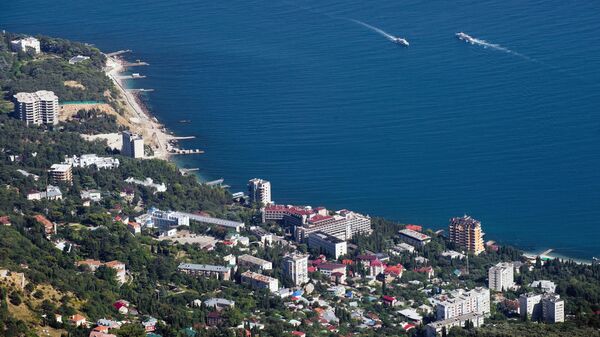 View of the Black Sea shore and the Miskhor village from Ai-Petri Mountain in Crimea - Sputnik India