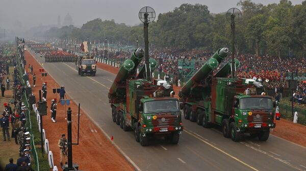 Brahmos supersonic missiles, jointly developed by India and Russia, are displayed during full dress rehearsals for the Republic Day parade in New Delhi, India, Thursday, Jan. 23, 2014 - Sputnik India