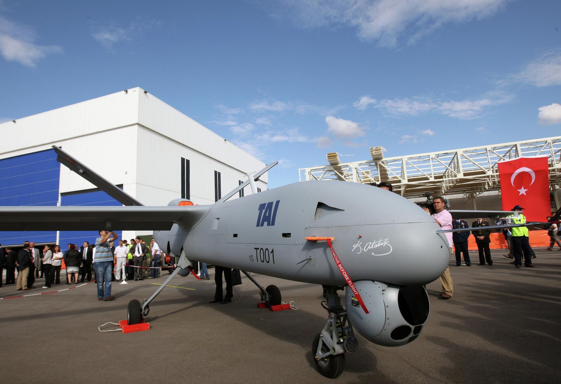 Turkey's first drone airplane called Anka or Phoenix is seen during a roll out ceremony at the TAI - Turkish Aerospace Space Industries Inc., near Ankara, Turkey, Friday, July 16, 2010. - Sputnik India, 1920, 07.09.2023