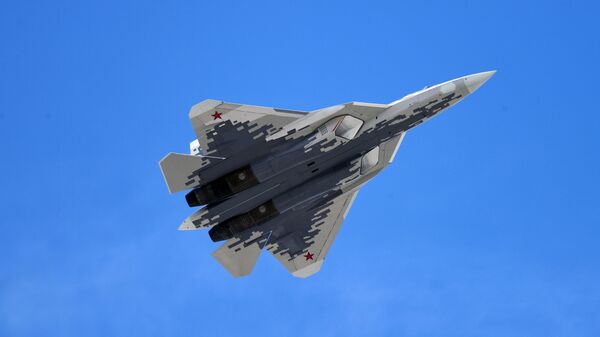 The multipurpose fighter of the fifth generation SU-57 on the military parade devoted to the 73rd anniversary of the victory in the Great Patriotic War of 1941-1945 - Sputnik भारत