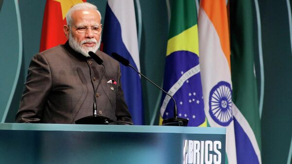 India's Prime Minister Narendra Modi speaks during the BRICS Business Council prior to the 11th edition of the BRICS Summit, in Brasilia, on November 13, 2019. Bolsonaro walked a diplomatic tightrope, as he seeks to boost ties with Beijing and avoid upsetting key ally Donald Trump, on the eve of a summit with their BRICS counterparts from Russia, India and South Africa. - Sputnik भारत
