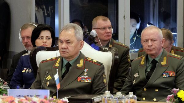Russian Deputy Minister of Defence Tatyana Shevtsova, Russian Defence Ministry spokesman Igor Konashenkov, Russian Defence Minister Sergei Shoigu and Russian Deputy Defence Minister Alexander Fomin attend a meeting of the defence ministers of the Shanghai Cooperation Organisation (SCO)  - Sputnik India
