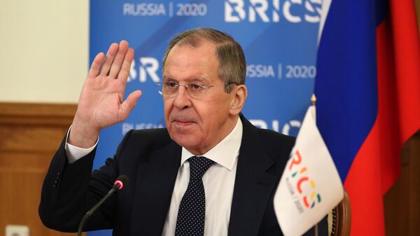   Russian Foreign Minister Sergey Lavrov takes part in an online BRICS meeting. File photo - Sputnik India