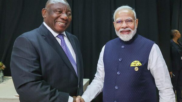 South Africa's President Cyril Ramaphosa meets India's Prime Minister Narendra Modi - Sputnik India
