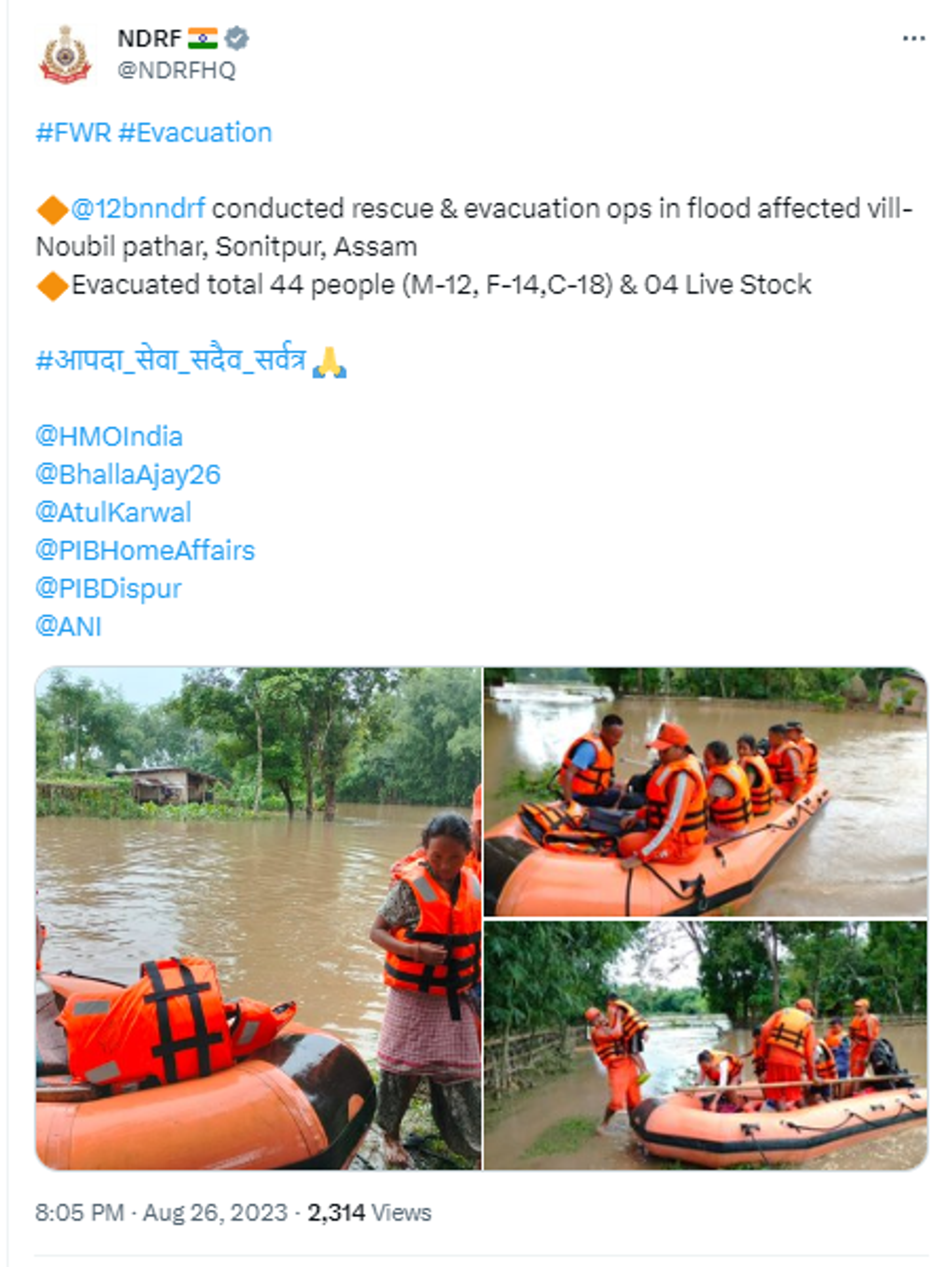 Rescue workers monitor the flood situation and evacuate people and their cattle from several villages in Assam. - Sputnik India, 1920, 02.09.2023