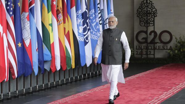 Indian Prime Minister Narendra Modi arrives during the G20 Summit in Nusa Dua, Bali, Indonesia, Tuesday Nov. 15, 2022. - Sputnik भारत