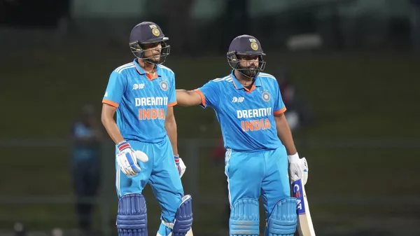 India's Rohit Sharma, right, congratulates Shubman Gill for scoring a half century during the Asia Cup cricket match between India and Nepal in Pallekele, Sri Lanka on Monday, Sep. 4. - Sputnik India