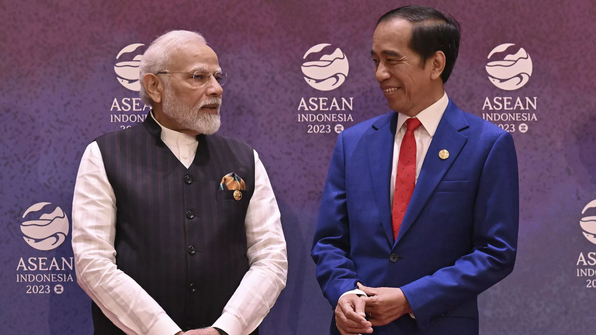 Indian Prime Minister Narendra Modi, left, talks with Indonesian President Joko Widodo during the Association of the Southeast Asian Nations (ASEAN)-India Summit in Jakarta, Indonesia, Thursday, Sept. 7, 2023. 