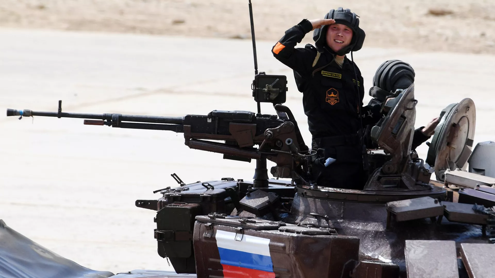 Russian Army team members take part in the tank biathlon individual race during the 2017 International Army Games at the Alabino training center in the Moscow Region