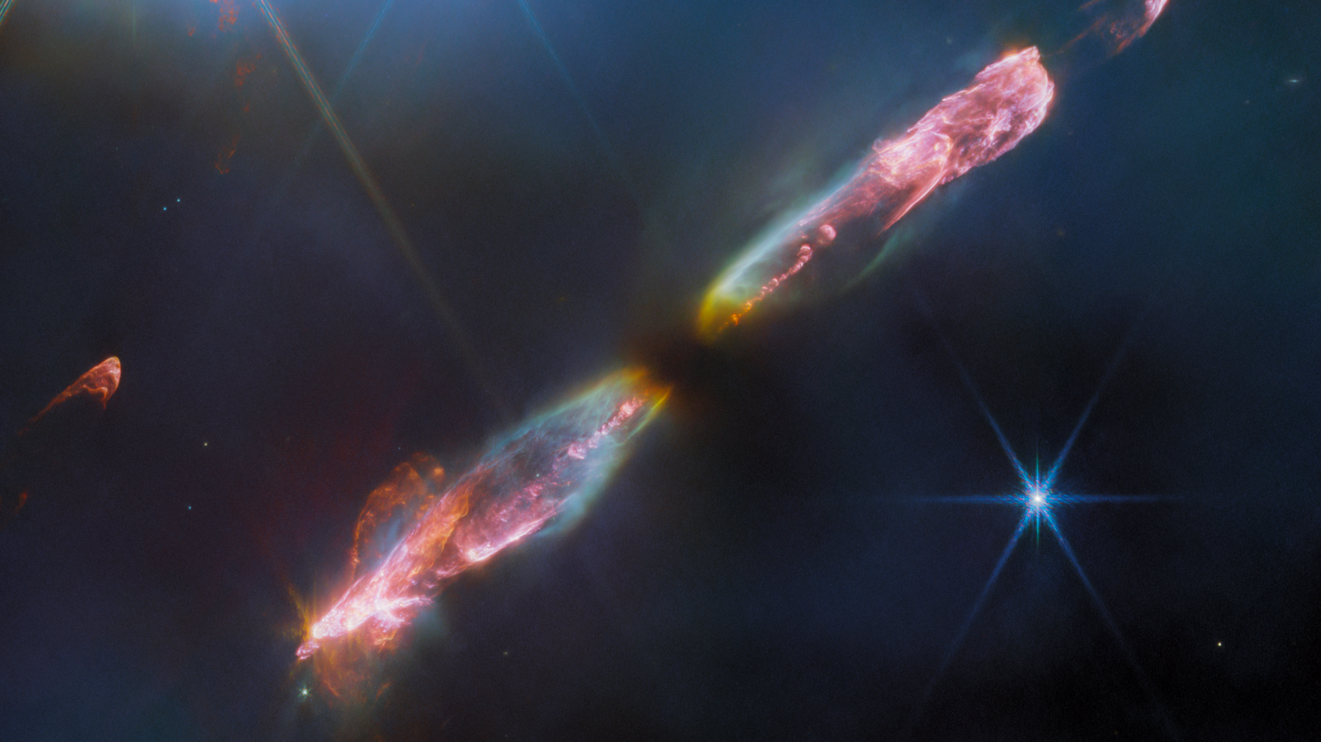 NASA’s James Webb Space Telescope’s high resolution, near-infrared look at Herbig-Haro 211 reveals exquisite detail of the outflow of a young star, an infantile analogue of our Sun. - Sputnik भारत, 1920, 15.09.2023