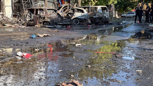 Car wreckages following a missile strike in Konstantinovka, Donetsk region, on September 6, 2023. - Sputnik India