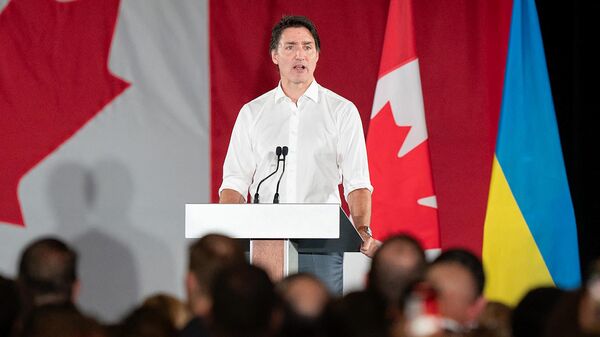 Canada's Prime Minister Justin Trudeau speaks during an event with the Ukrainian-Canadian community and Ukraine's President Volodymyr Zelensky, not pictured, in Toronto, Ontario, Canada, on September 22, 2023. Canada's prime minister said on September 25, 2023, the singling out of a Ukrainian veteran alleged to have fought for the Nazis during World War II for a standing ovation during a visit by Kyiv's leader was shameful and intolerable. The speaker of Canada's parliament, Anthony Rota, has apologized for the gaffe. ( - Sputnik भारत
