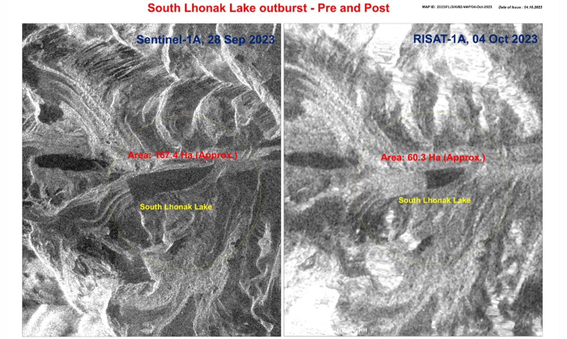 ISRO has conducted a satellite-based study on the Outburst of the South Lhonak Lake, Sikkim by obtaining temporal satellite images (before & after) over the Lake. - Sputnik भारत, 1920, 05.10.2023