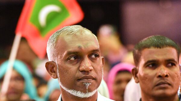 Maldives' President-elect of the Maldives' Mohamed Muizzu of the People's National Congress (PNC) party attends a gathering with supporters following the country's presidential election, in Male on October 2, 2023. - Sputnik India