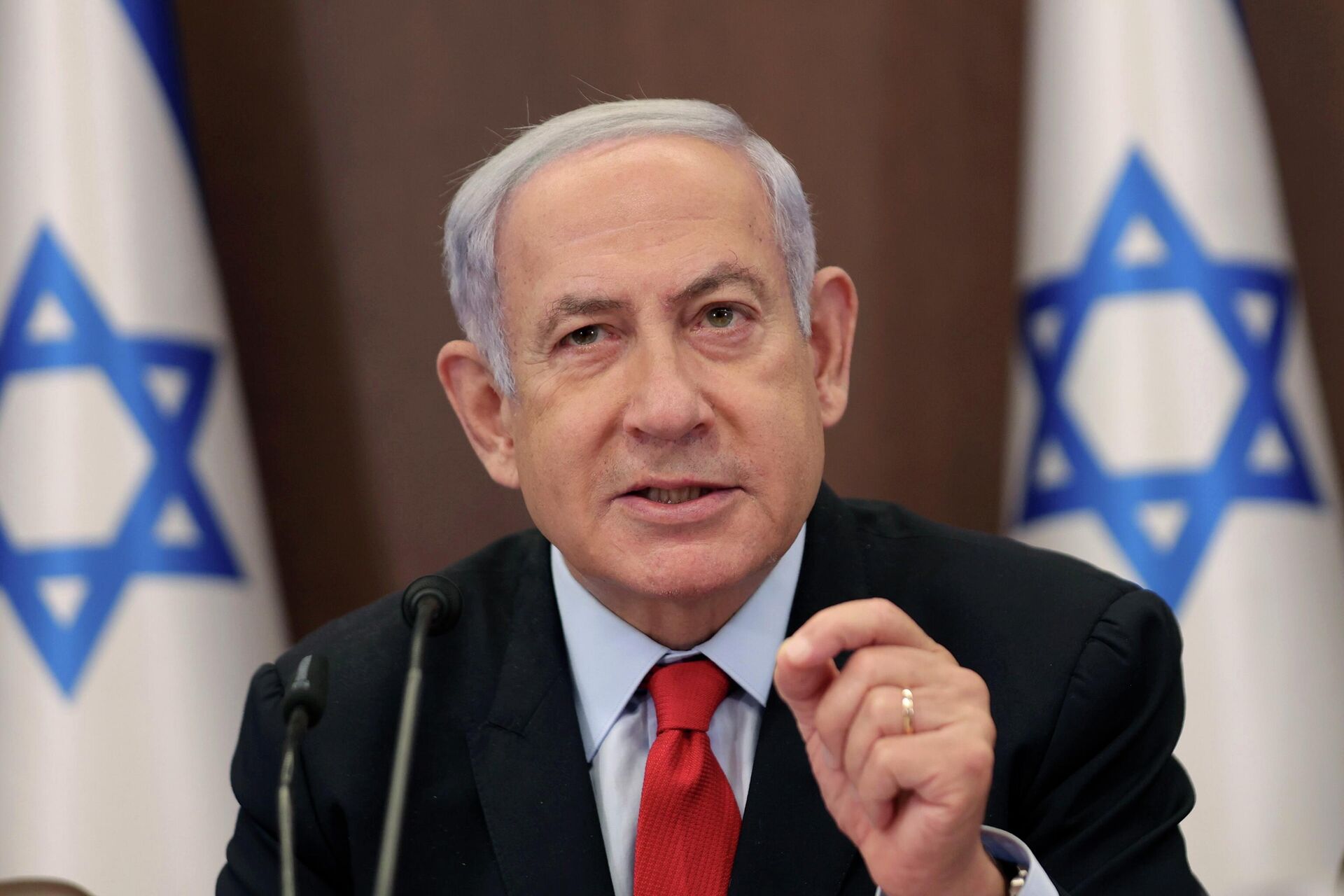 Israeli Prime Minister Benjamin Netanyahu attends the weekly cabinet meeting at the prime minister's office in Jerusalem, Israel, Sunday, July 30, 2023.  - Sputnik India, 1920, 19.04.2024