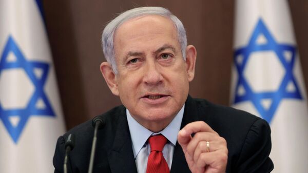 Israeli Prime Minister Benjamin Netanyahu attends the weekly cabinet meeting at the prime minister's office in Jerusalem, Israel, Sunday, July 30, 2023.  - Sputnik भारत