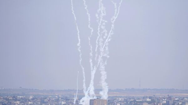 Rockets are launched from the Gaza Strip towards Israel, on Gaza City, Wednesday, May 10, 2023.  - Sputnik भारत