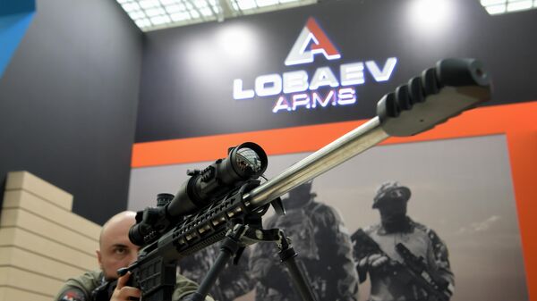 Lobaev Arms' DXL-4M Sevastopol sniper rifle showcaseed at ORЁLEXPO exhibition in Moscow. File photo - Sputnik भारत