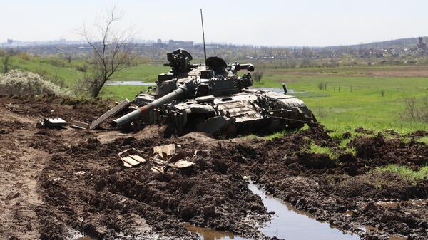 A destroyed tank of Ukraine's Armed Forces in April, 2023. - Sputnik भारत