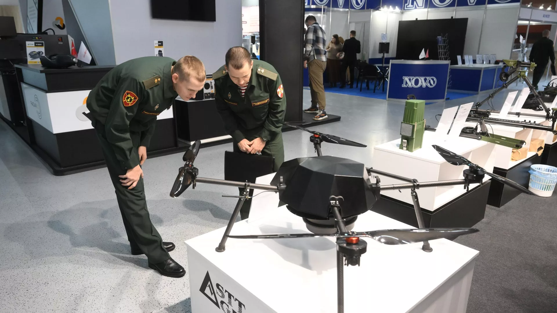 The Strekoza drone is on display at a Moscow expo. File photo