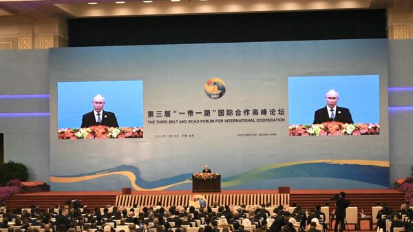 Russian President Vladimir Putin speaks at the Third Belt and Road Forum in Beijing on October 18, 2023. - Sputnik भारत