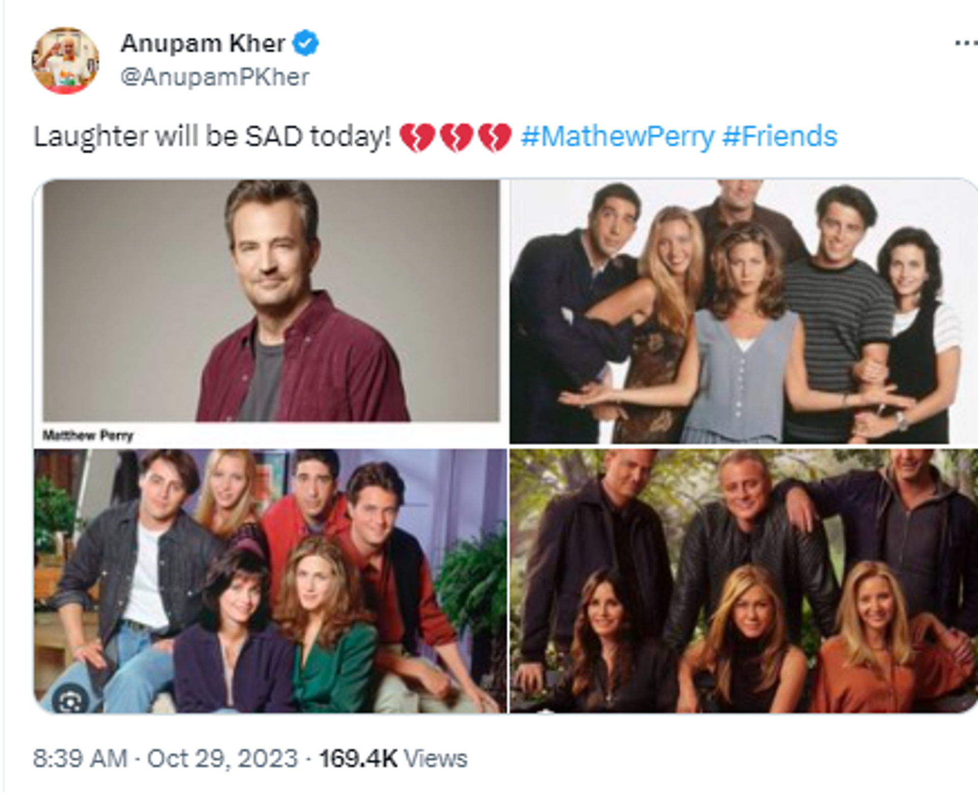 Veteran actor Anupam Kher reacts to the demise of ‘Friends’ actor Matthew Perry.   - Sputnik India, 1920, 29.10.2023