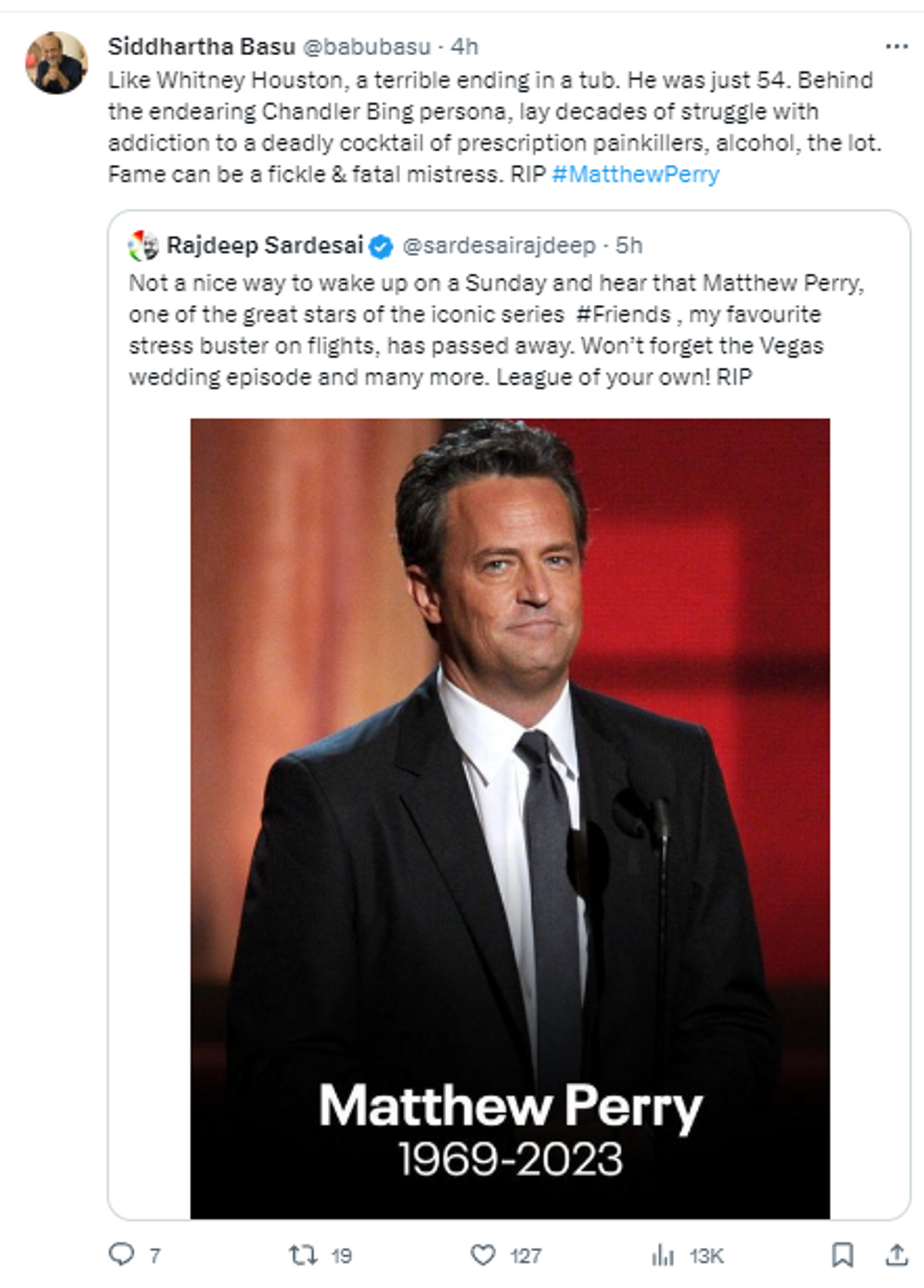 Producer Siddhartha Basu mourns the demise of ‘Friends’ actor Matthew Perry.   - Sputnik India, 1920, 29.10.2023