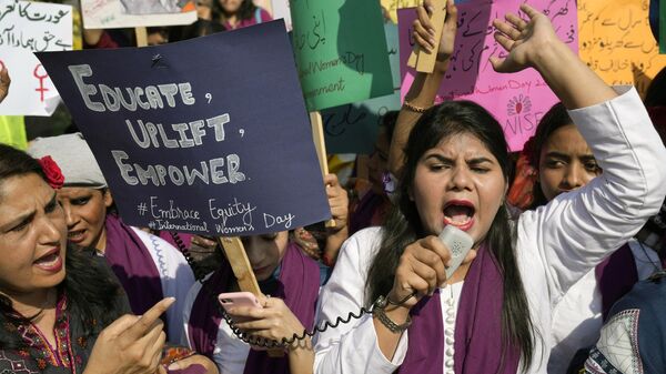 Activists from the group 'Women Democratic Front' take part in a rally to mark International Women's Day - Sputnik India