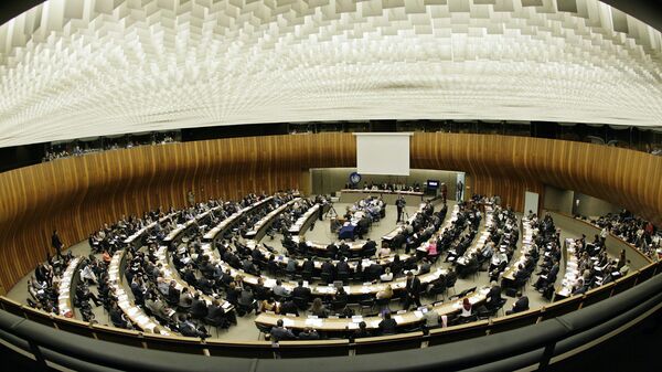 A general view of the assembly hall during the 6th United Nations Human Rights Council at the European headquarters of the U.N. in Geneva, Switzerland, Monday, Sept. 10, 2007. The Human Rights Council opened a three-week session Monday. - Sputnik भारत