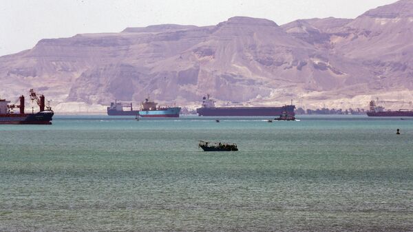 Vessels Waiting to Pass Through the Suez Canal, Egypt, 2021 - Sputnik भारत