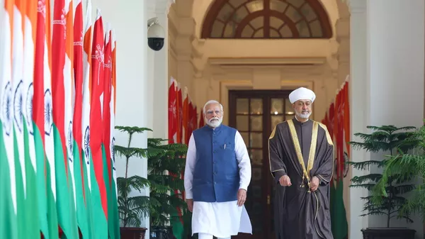 Indian Prime Minister Narendra Modi and Omani Sultan Haitham bin Tariq in a meeting in Delhi. - Sputnik भारत