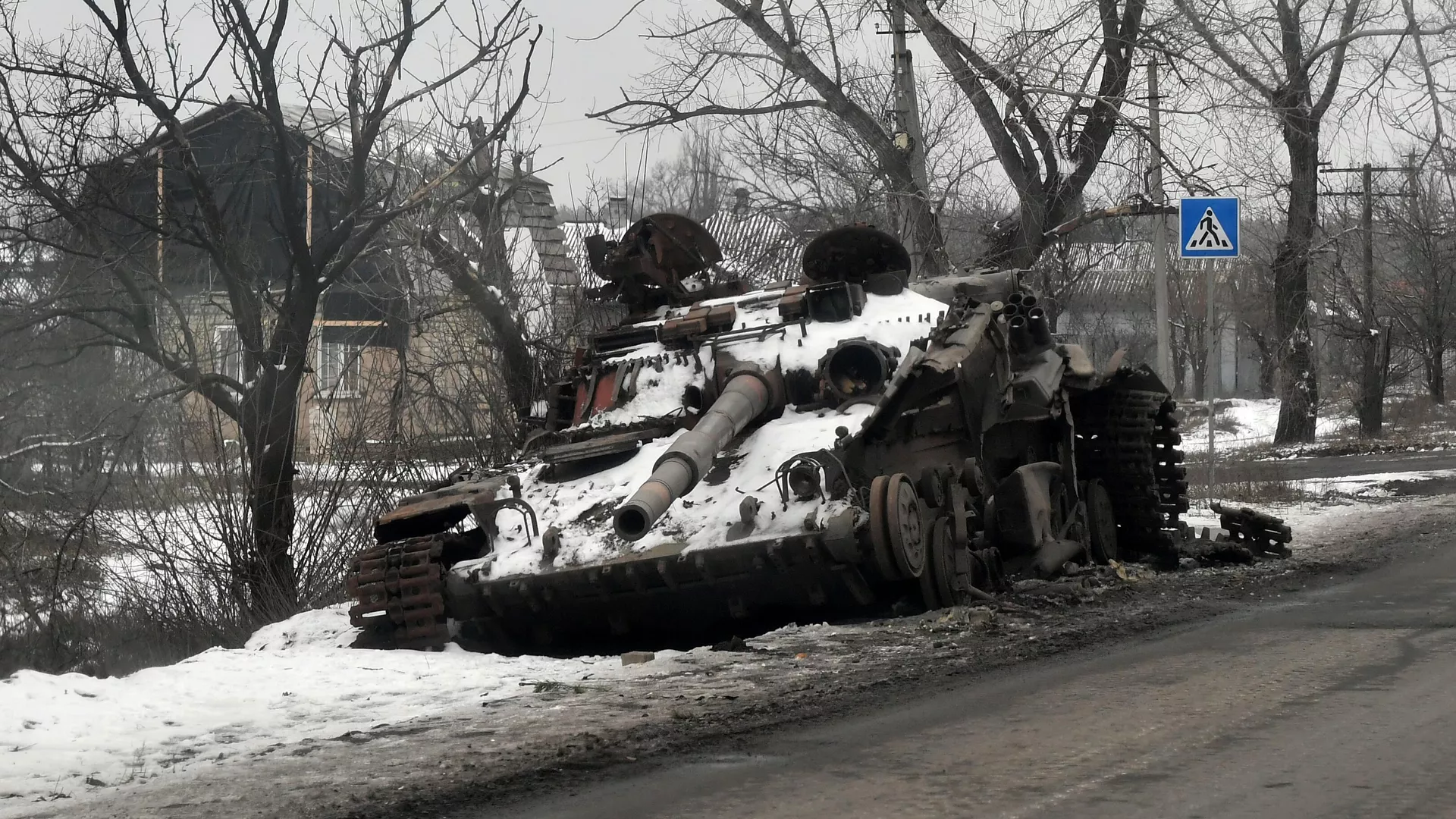 Ukraine's destroyed T-64 tank is seen in the Russian special operation zone. File photo