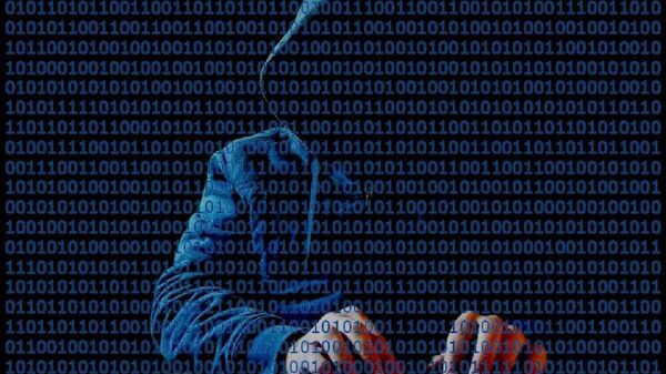  Hooded hacker at keyboard with binary code in front - Sputnik India