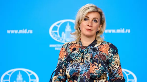 In this handout photo released by the Russian Foreign Ministry, Russian Foreign Ministry’s spokeswoman Maria Zakharova attends her weekly briefing in Moscow, Russia - Sputnik भारत