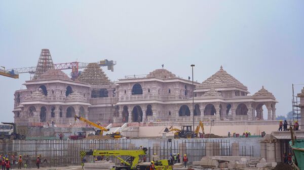 A construction crew works on Ram Mandir, a Hindu temple dedicated to Lord Ram in Ayodhya, India, Tuesday, Jan. 16, 2024.  - Sputnik India
