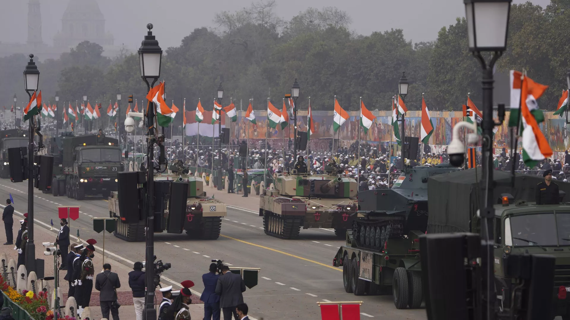 Armoured division of Indian army marches through the ceremonial Rajpath boulevard during India's Republic Day celebrations, in New Delhi, India, Wednesday, Jan. 26, 2022. 