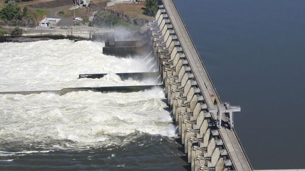 Water flows through the Dalles Dam in the Columbia River, in Dalles, Ore, on June 3, 2011. - Sputnik India