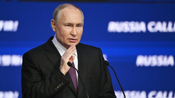 Russian president Vladimir Putin at the Russia Calling! investment and business forum. December 7, 2023. - Sputnik भारत