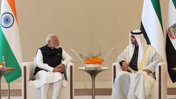 Indian Prime Minister Modi, who is on a two-day visit to the UAE, held delegation-level and one-on-one talks with President Mohamed bin Zayed Al Nahyan in Abu Dhabi. - Sputnik भारत