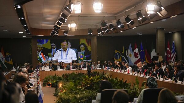 Delegates attend the G20 foreign ministers meeting in Rio de Janeiro, Brazil, Wednesday, Feb. 21, 2024. - Sputnik भारत
