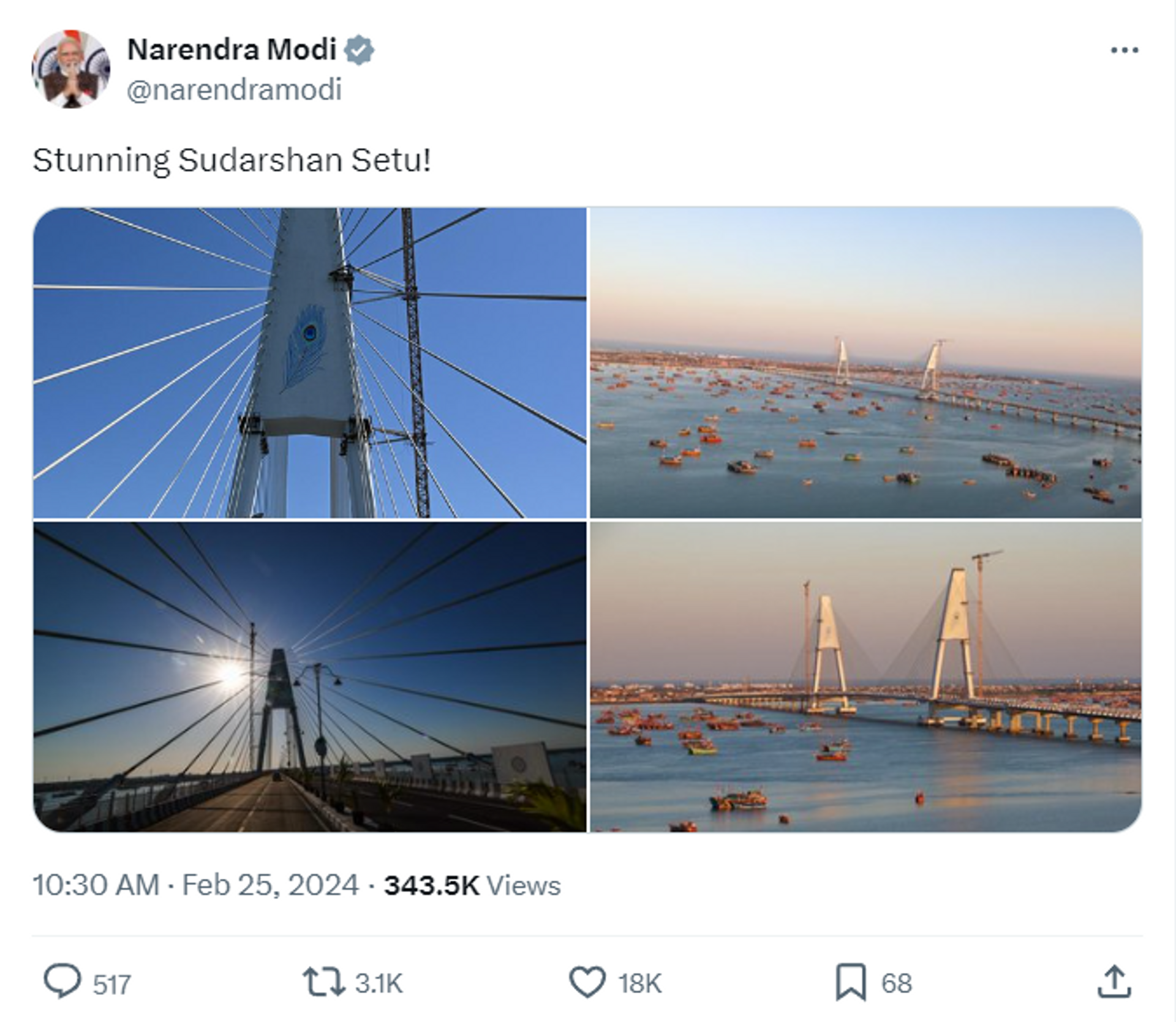 PM Modi Unveils Sudarshan Setu, India's Longest Cable-Stayed Bridge - Sputnik India, 1920, 25.02.2024