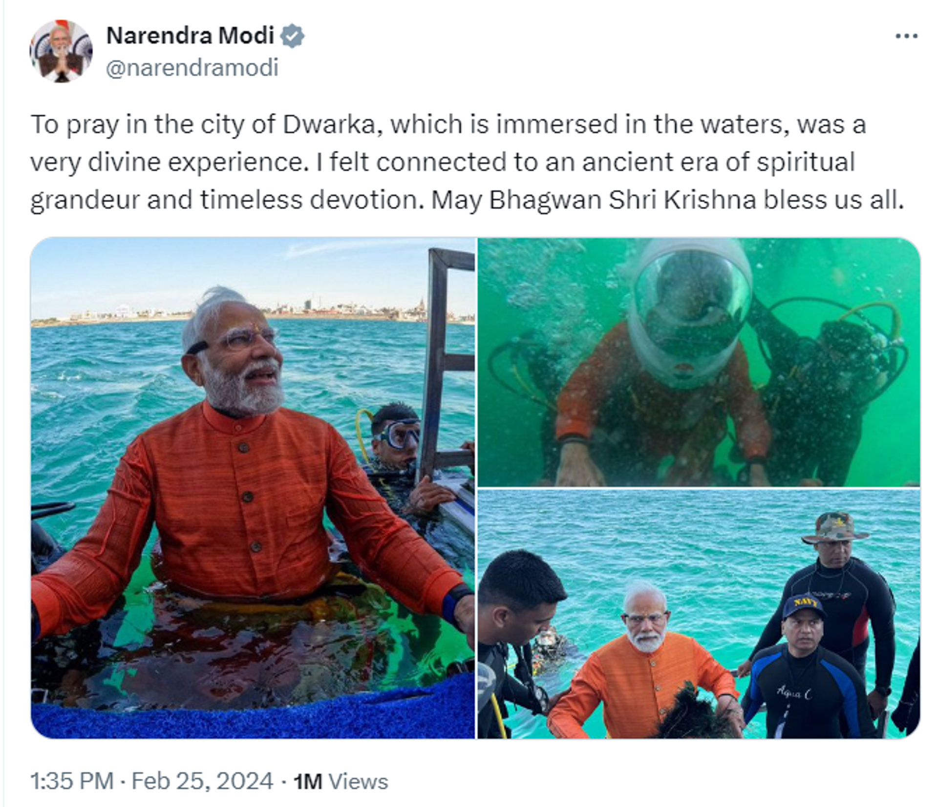 PM Modi Dives Underwater to Explore Lost City of Lord Krishna, Offers Prayer - Sputnik India, 1920, 25.02.2024